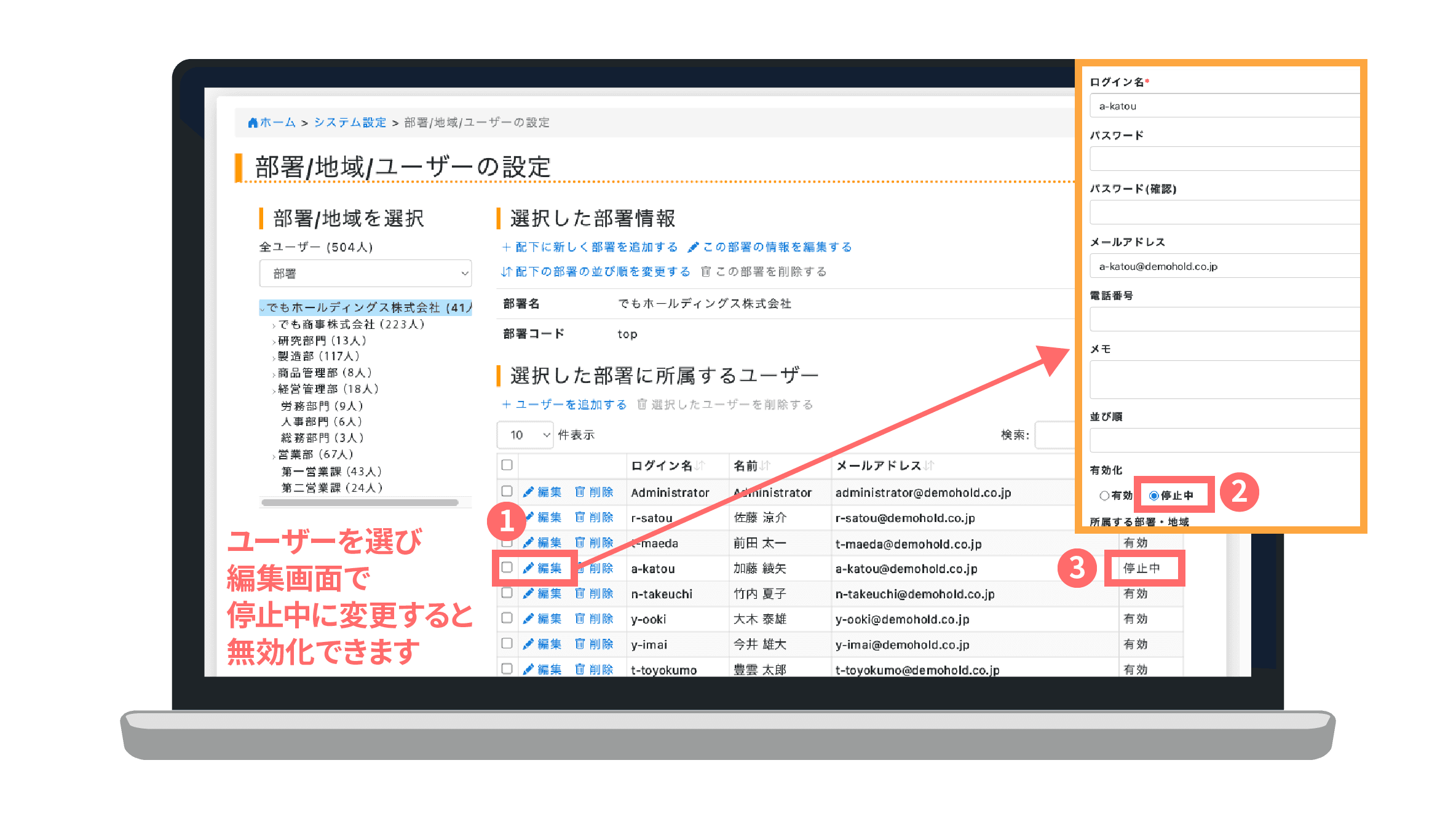 就業状況に応じた一時的なユーザー停止機能